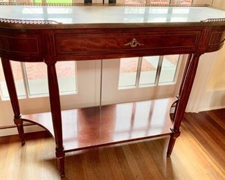 143. 1 Drawer Antique Marble Top Sideboard w/ Brass Gallery (49'' x 16'' x 36''), $ 1,500.00