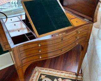 60. 1 Drawer Inlayed Antique Writing Table on Casters w/ 7 Interior Compartments (26'' x 21'' x 29''),  $ 3,200.00 