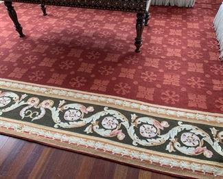 62. Dark Coral Geometric w/Green Scroll Border Rug (119'' x 96''), $ 750.00