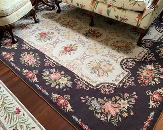 61. Cream & Black Floral Needlepoint Rug (142'' x 106''), $ 1,200.00