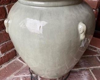 216. Tall Urn Ceramic Planter on Metal Base, $ 100.00