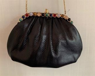 Judith Leiber Black Textured Bag w/ Semi-Precious Stones (very good condition) (8.5'' x 6'') $160