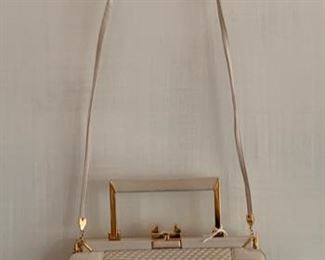 Judith Leiber Cream Textured Handbag (very good condition) (8'' x 9.5'') $600