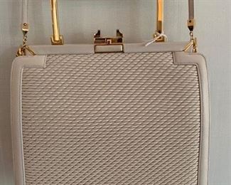 Judith Leiber Cream Textured Handbag (very good condition) (8'' x 9.5'') $600