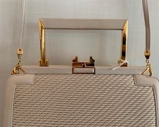 Judith Leiber Cream Textured Handbag (very good condition) (8'' x 9.5'') $600