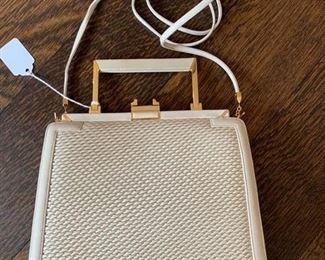 Judith Leiber Cream Textured Handbag (very good condition) (8'' x 9.5'') $600