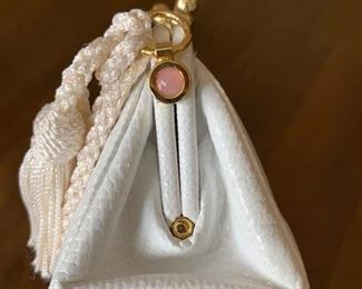 Judith Leiber White Structural Bag (worn condition) (6'' x 6'') $110