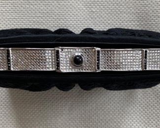 Judith Leiber Woven Black Satin Evening Bag w/ Silver & Pave Stone Detail (6.5'' x 5'') $180