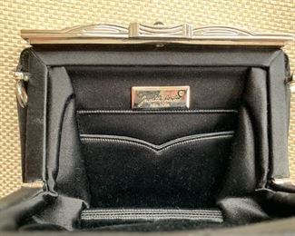Judith Leiber Woven Black Satin Evening Bag w/ Silver & Pave Stone Detail (6.5'' x 5'') $180