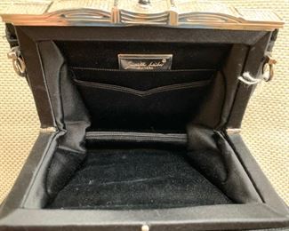 Judith Leiber Woven Black Satin Evening Bag w/ Silver & Pave Stone Detail (6.5'' x 5'') $180