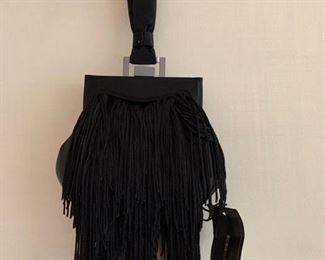 BCBG Black Satin Evening Bag w/ Fringe (5.5'' x 6'') $50