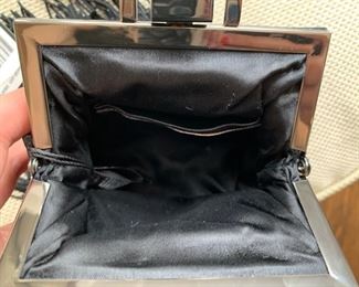 BCBG Black Satin Evening Bag w/ Fringe (5.5'' x 6'') $50