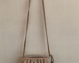 Judith Leiber Beaded Satin Evening Bag w/ Rope Shoulder Strap & Pave Stone Closure (6'' x 5.5'') $180