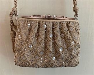 Judith Leiber Beaded Satin Evening Bag w/ Rope Shoulder Strap & Pave Stone Closure (6'' x 5.5'') $180