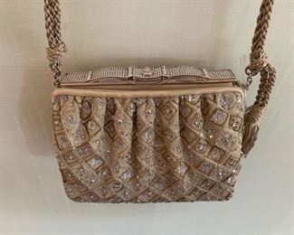 Judith Leiber Beaded Satin Evening Bag w/ Rope Shoulder Strap & Pave Stone Closure (6'' x 5.5'') $180