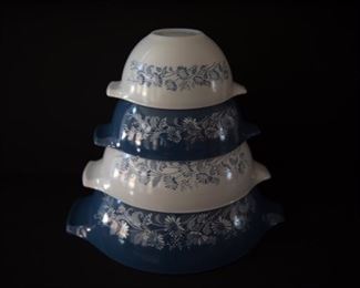 G6	Vintage Pyrex Blue Colonial Mist Set of 4 Bowls	$84.95