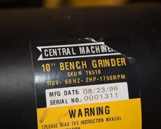 GT241	 Central Machinery 10” Bench Grinder 	$94.95