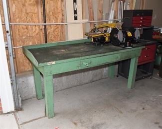 Solid Green Wood Work Bench With Drawers 73Lx 30D x 32.5 H	$72.95