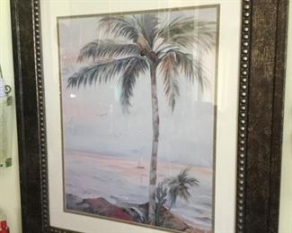 Large palm tree seashore print nicely framed 26.5 wide by 30 tall $20.00 SALE $15.00