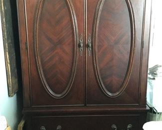Deluxe Tall boy dresser with inlaid panels has inner lower shelf and upper bar for clothing with two velvet lined roomy drawers below 49 wide by 29 deep by 71 tall by Davis International $150.00 SALE $125.00 SALE $100.00