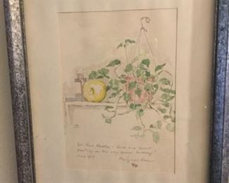 On Hold Original watercolor by Irving Block? Black? pencil note of gift from 1979 $10.00