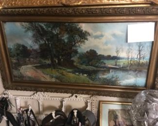 Antique geese at pond lithograph scene had color depth and calming vibrancy in ornate yet subtle frame is 30 wide by 16 tall $45.00 SALE $35.00 SALE $25.00