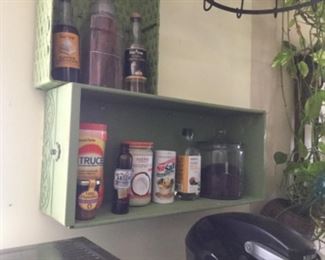 Green drawer used for shelf, purchased at Vintage revivals for $35.00, now $10.00, green wicker holder $3.00SALE $10.00 both