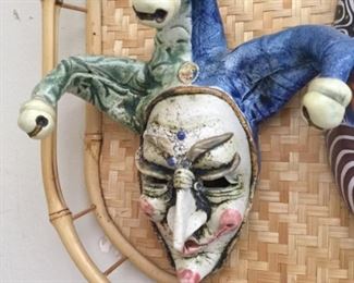 Mischievous little wall mask is handmade pottery measures only 7 x 7” so great for small display $20 SALE $15.00 SALE $10.00