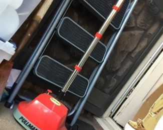 Pullman Holt floor scrubber and polisher. Now you have the time to attack those wood floors and make them shine. Comes with set brushes and two sets polishing pads, plus you can put covers on the brushes if you like. Super long cord SALE $20.00