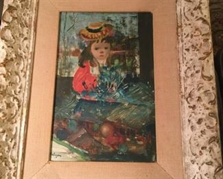 Jean Calogero original artist painting titled “the Antique Shop” frame is 11.5 by 14.5 inches, $65.00 SALE $50.00
