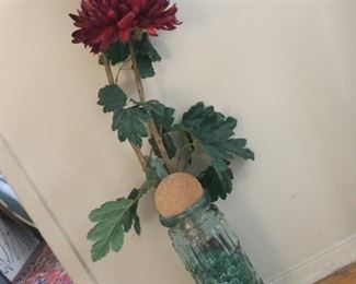 Tall glass jar with cork top has been re-purposed for vase for very tall silk peony $15 includes flower SALE $10.00