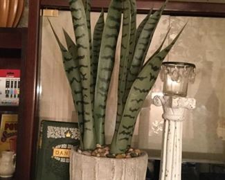 Faux mother in law plant, a good one! $8.00, votive on stand $7.00, SALE $5.00 each