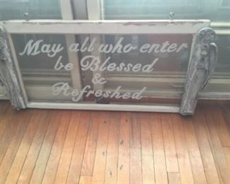 Tentative hold This sign hung at the entrance to a wonderful clothing store we will all miss, but life is good, and someone else needs to have this now. $65.00 for a one of a kind, we added the angels in white wash over gold, hand painted, love it love it! SALE $50.00
