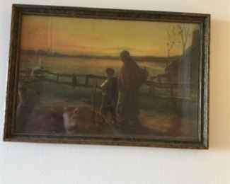 Sweet lithograph of child with grandparent, $10.00