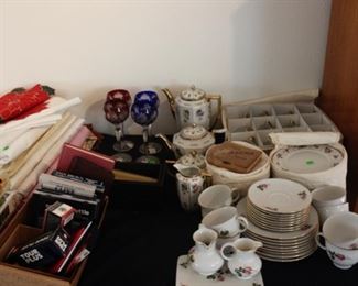 Colored Crystal Wine Glasses $100, Vintage German china set $300