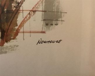 "Golden Gate"  San Francisco watercolor print by Newhouse.  22 1/2" H by 42 1/2 " W     Offered at $140.00
