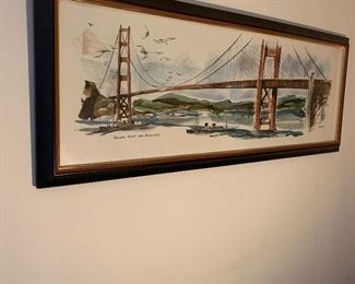 "Golden Gate"  San Francisco watercolor print by Newhouse.  22 1/2" H by 42 1/2 " W     Offered at $140.00