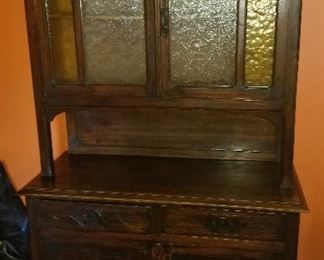 ANTIQUE ENGLISH STAINGLASS DOOR CORK CABINET - $ 750.00 -- PLEASE CALL 407.865.1004  FOR BEST PRICE.