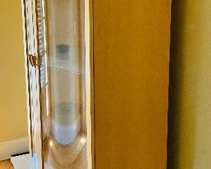 ALT VIEW: Copenhagen Design Display Cabinet    
  ===> $500                                                                    
 Dimensions: 38" W x 58" H x 19" D                                               
2-drawer cabinet by Copenhagen Design              Dimensions: 38" W x 18" H x 22" D (four of these) ===> Each $200