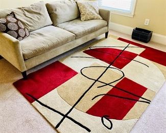 Boston Interiors Sofa ===> $500                                                     Dimensions: 37" D x 62" W                                                               ALT VIEW:  8' (96") x 5' (60") Rug ===> $225                              leather basket ===> $30