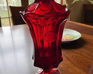Red coin  glass candy jar-Fostoria?
