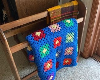 Crocheted blanket, wool blanket, quilt rack