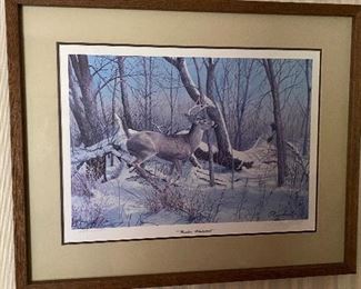Framed and matted Les Kouba deer print