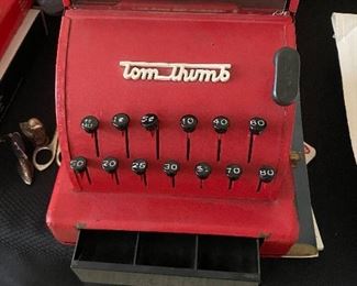 Vintage red metal Tom Thumb cash register