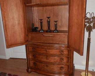 $950.00 Thomasville " Hills of Tuscany "  Armoire #43611-330 with doors open.