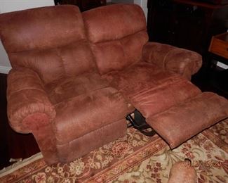 Lazy-Boy loveseat "Wall Double Recliner"....Sofa and Loveseat  also have "Matching arm protectors".....(760) 445-8571...CJ  $729.00..... buy both sofa and Loveseat together....save $100!!  Fabric is heavy ultra suede