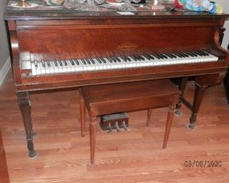 Front view of GULBRANSEN piano....1947 model....includes bench....Keys are Ivory.....$3650.00