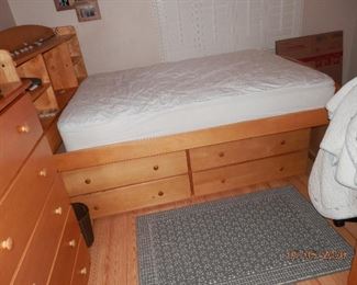 Quality solid birch set....mattress included and SUPER CLEAN!!!   Complete set.....***$650****  Under bed 4 drawer chest can fit under either side.  
