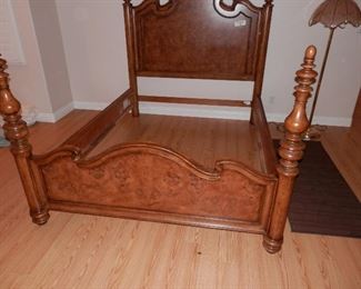 Footboard also inlaid with Burl....pay attention to the beautiful turned posts....they screw out of the base for ease in moving