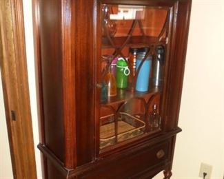 Matching Vintage mahogany small china cabinet w/drawer,  3 shelves & original pulls